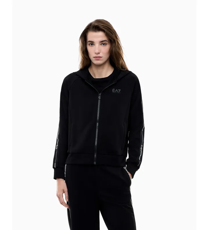 EA7 para mujer. 7W000960_AF12501 Sudadera con capucha Logo Series negro (L), Casual, Deportivo, Manga larga, Poliéster Reciclado