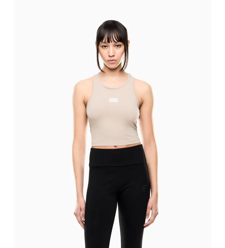 EA7 para mujer. 7W001113_AF14752 Top de punto de algodón elástico nude (L), Casual, Sin mangas / Tirantes