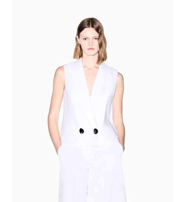 A|X Armani Exchange para mujer. XW001770AF21530U0002 Chaleco Cruzado blanco (L), Casual, Lino, Clásico