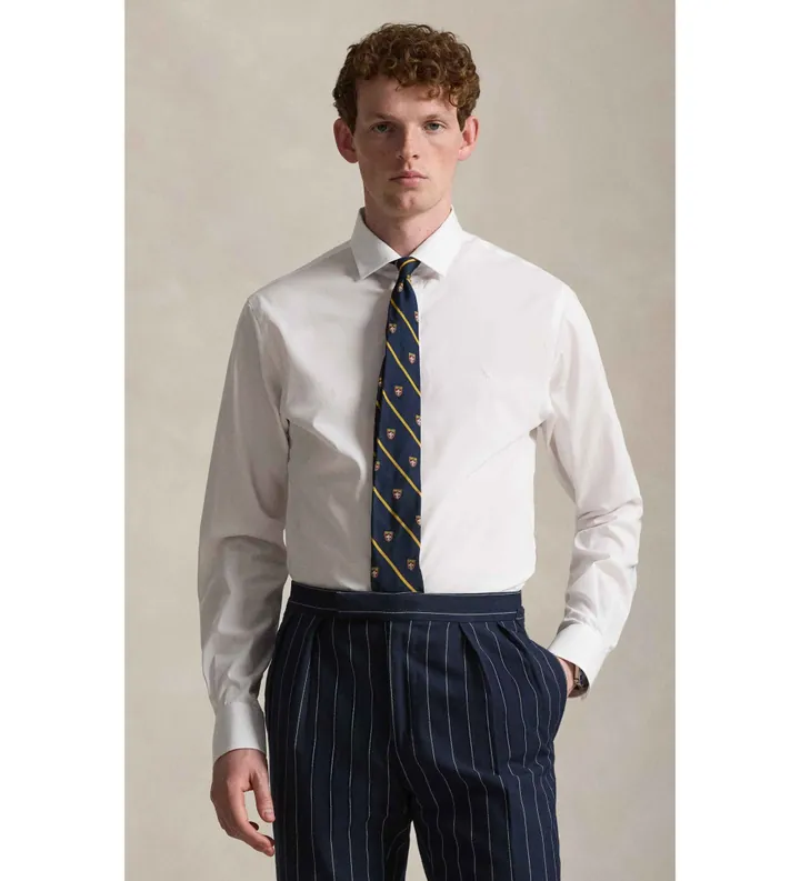 Polo Ralph Lauren para hombre. 712827064002 Camisa de popelina Slim Fit blanco (37), Casual, Algodón, Clásico, Manga larga