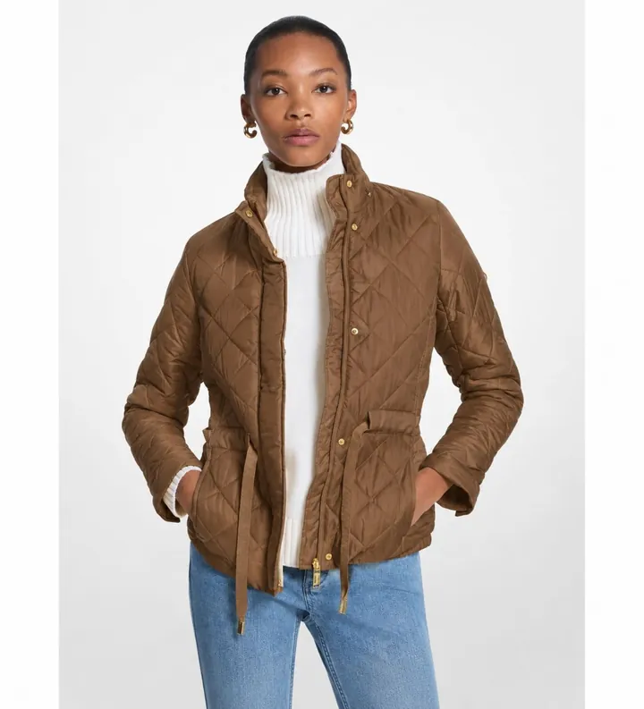 Michael Kors para mujer. MT520IB3SB Plumón eco con cinturón marrón (L), Casual, Poliéster Reciclado