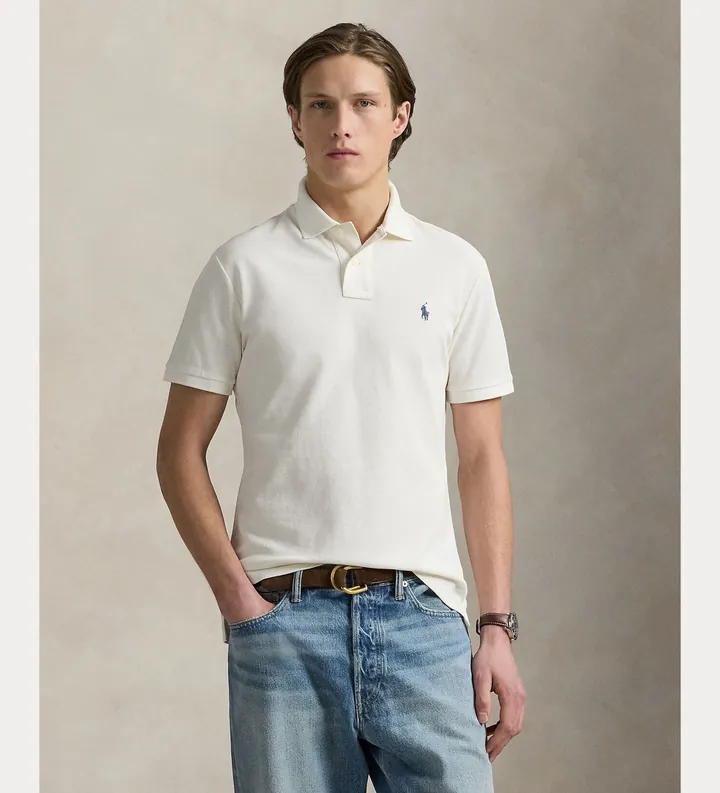 Polo Ralph Lauren para hombre. 710680784438 El icónico polo de piqué blanco roto (L), Casual, Algodón, Manga corta