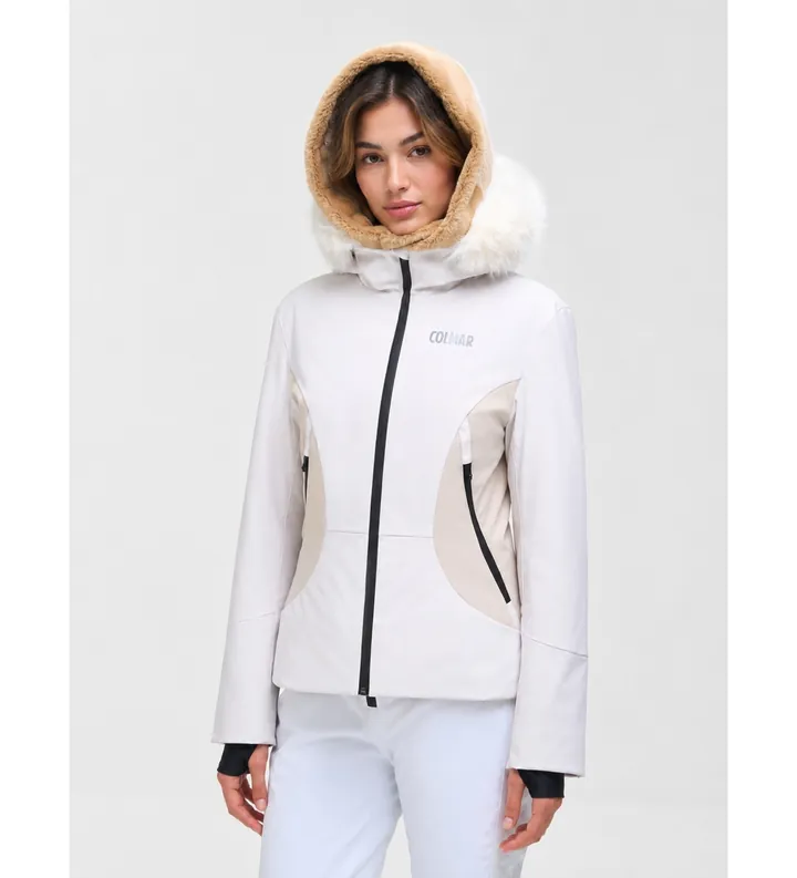 Colmar para mujer. 29000008E-1VC Chaqueta de esquí Yin & Yang con piel sintética blanco roto (42), Casual, Deportivo, Poliéster, Nieve