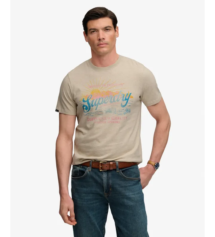 Superdry para hombre. M1012442A Camiseta Outdoors Mountain beige (L), Casual, Algodón, Manga corta