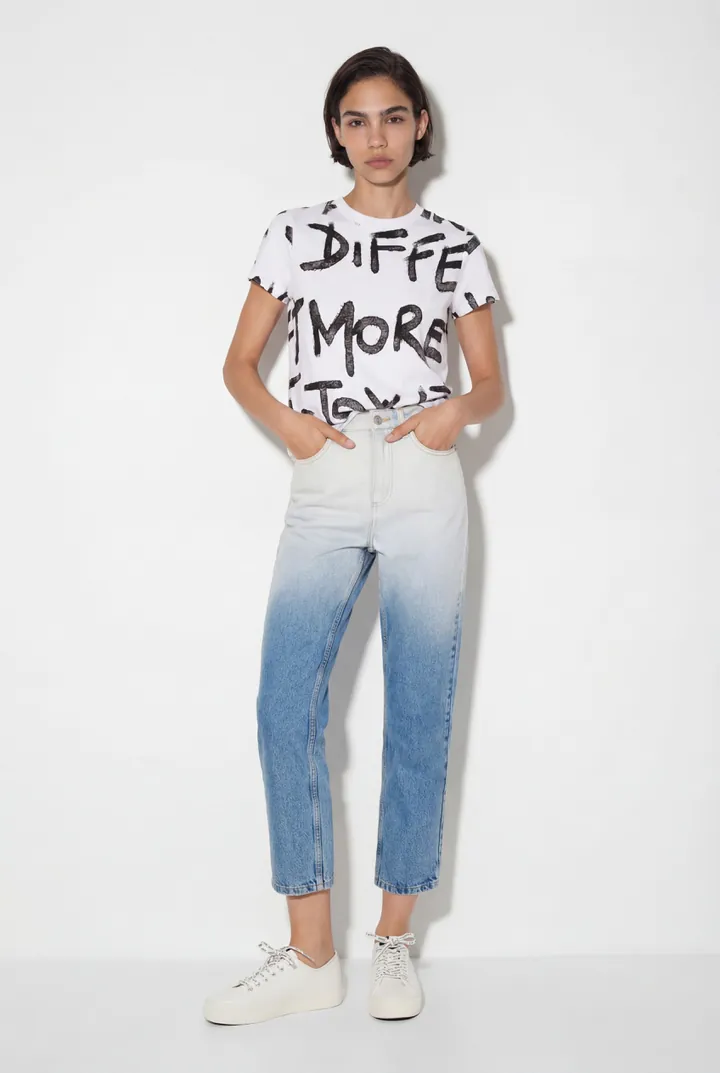 Desigual, Vaqueros Straight cropped degradé, Algodon, Azul, 34