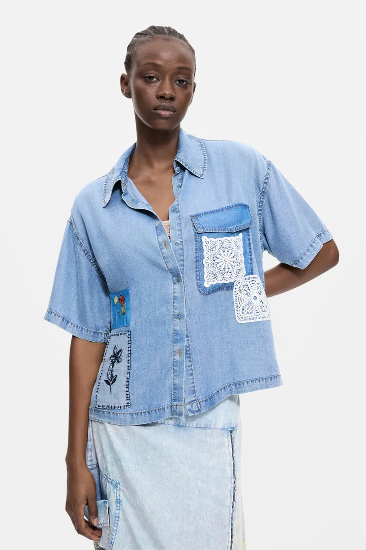 Desigual, Camisa Patchwork lyocell, Mujer, Lyocell, Azul, L