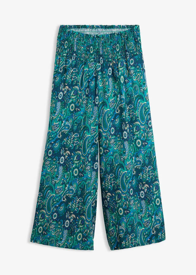 Pantalón ancho con cintura de nido de abeja