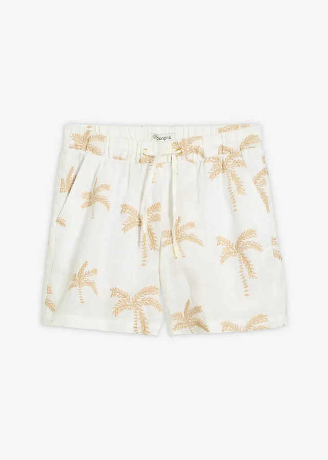 Pantalones cortos bordados de lino puro