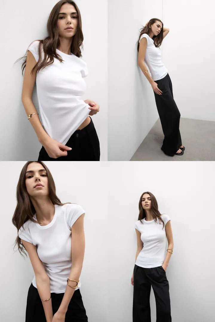 Intimissimi Camiseta de Manga Corta de Algodón Superior de Canalé Mujer Azul Claro Tamaño L