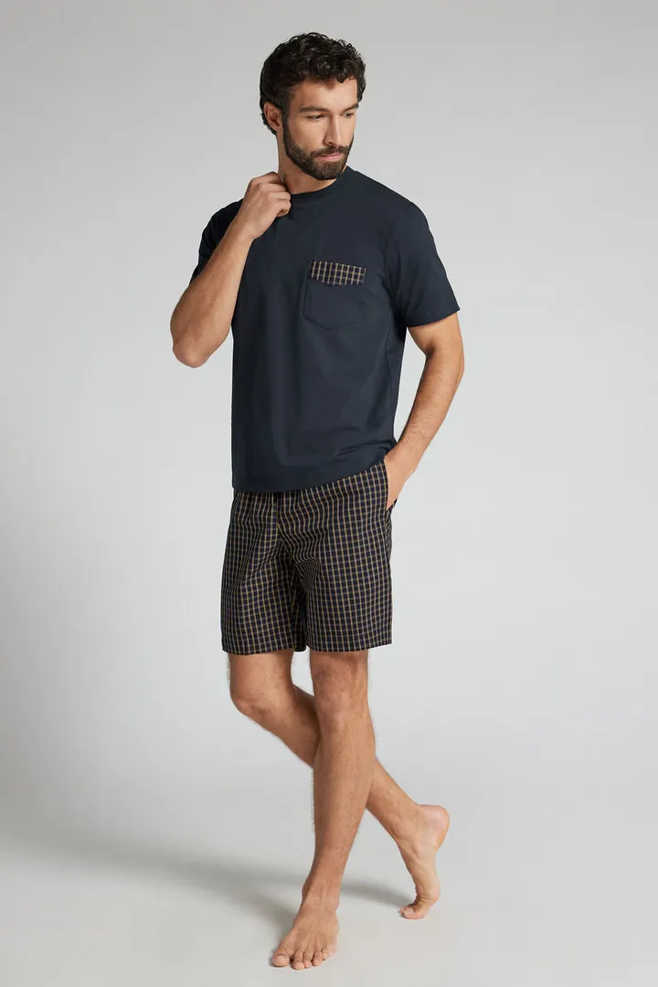 Intimissimi Pijama Corto de Algodón y Tela Estampado Cuadros Azul y Blanco Hombre Azul Tamaño L