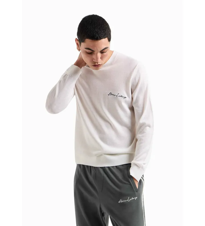 A|X Armani Exchange para hombre. 8NZM5AZM1YZ1116 Jersey liso blanco (XL), Casual, Lana