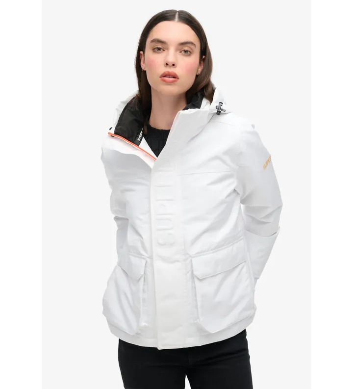Superdry para mujer. W5011742A Cortavientos Ultimate JKT blanco (L), Casual, Poliéster Reciclado, Sostenible