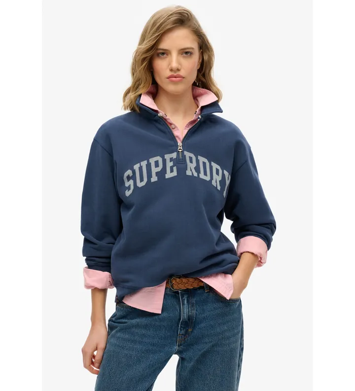 Superdry para mujer. W2012234A Sudadera de media cremallera de cuello alto Athletic Essentials marino (L), Casual, Algodón