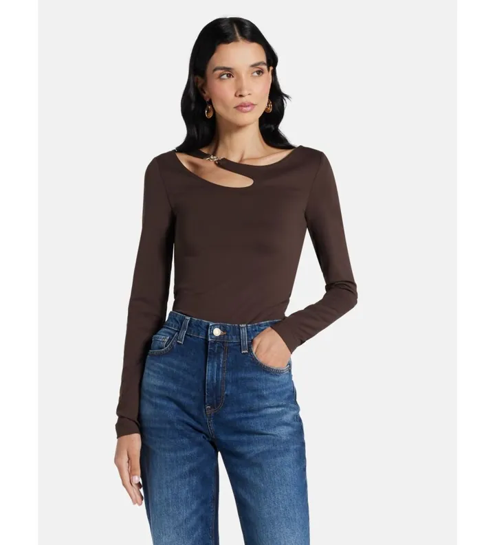 Guess para mujer. W5BP18KC7M2 Top con abertura y hebilla marrón
marrón (S), Casual, Viscosa, Manga larga