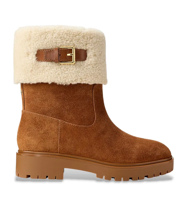 Lauren Ralph Lauren para mujer. 802980553002 Botines Allyson de borreguillo y ante marrón (36), Piel, Plano, Ninguno, Casual