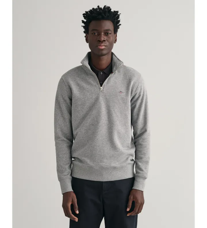 Gant para hombre. 2008005 Sudadera Shield con media cremallera gris (XXL), Casual, Algodón