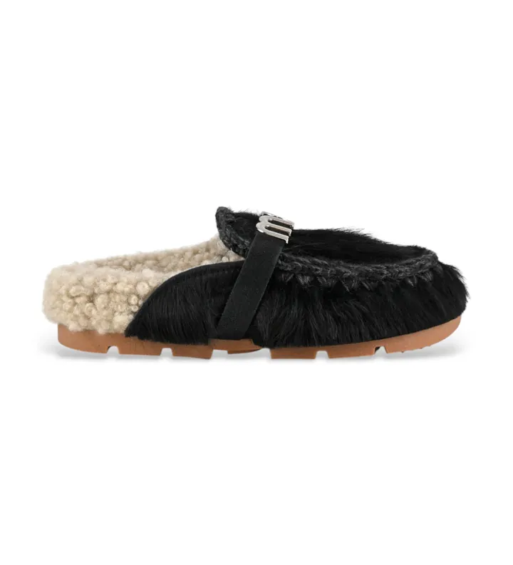Mou para mujer. MU.FW431000D Zapatillas de Piel Pony Logo negro (37), Plano, Ninguno, Homewear