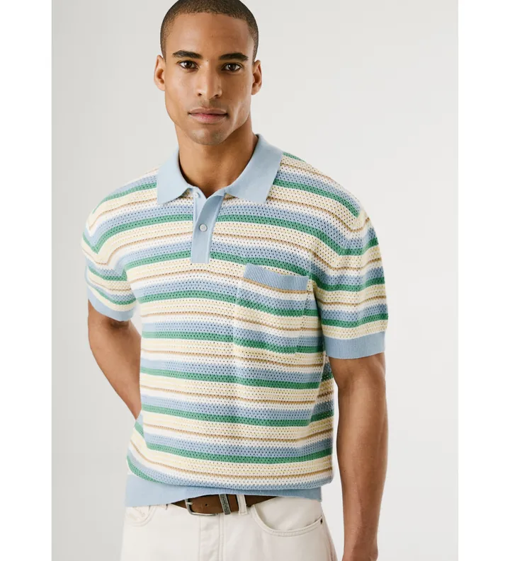 Pepe Jeans para hombre. PM702537 Polo Preston Stripes verde (L), Casual, Algodón, Manga corta