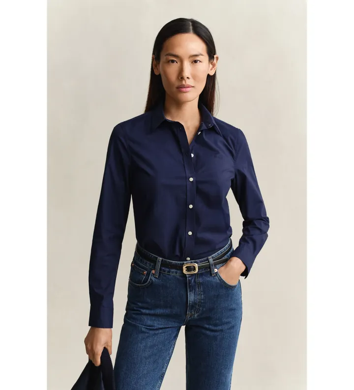 Gant para mujer. 4300486 Camisa Slim Fit de popelina marino (34), Casual, Algodón, Clásico, Manga larga