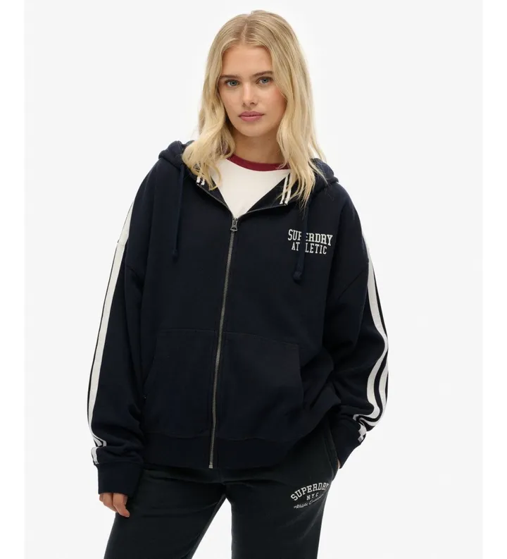 Superdry para mujer. W2012425A Sudadera Athletic Essentials Relaxed Zip marino (L), Casual, Algodón