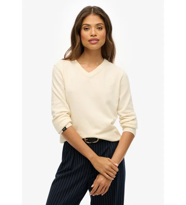 Superdry para mujer. W6110644A Jersey Clásico beige (L), Casual, Acrílico
