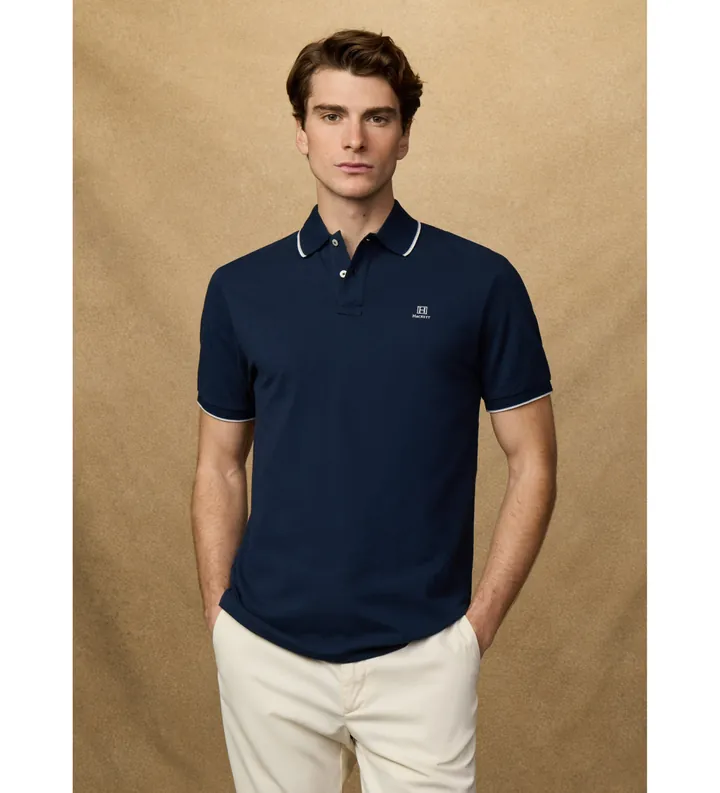 Hackett London para hombre. HM5600136 Polo Heritage Fit Clásico marino (M), Casual, Algodón, Manga corta