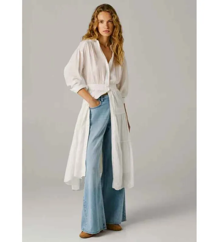 Pepe Jeans para mujer. PL9537781 Vestido Celeste blanco (L), Casual, Algodón, Manga larga