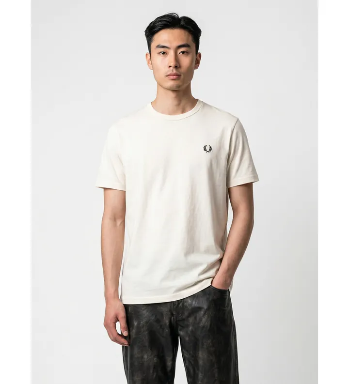 Fred Perry para hombre. M3519 Camiseta ringer beige (XXL), Casual, Algodón, Manga corta