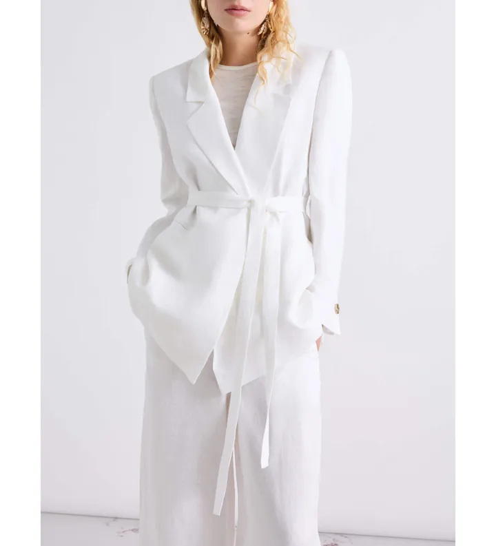 Marella para mujer. 2613041012200 Blazer de lino decolorado blanco (38)
