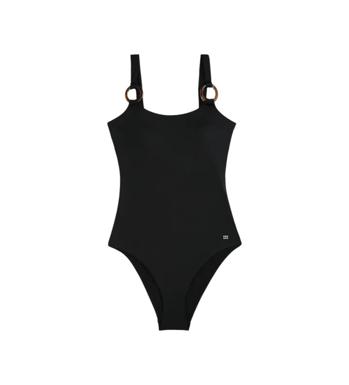 Tommy Hilfiger para mujer. UW0UW06480 Bañador con anillas efecto carey negro (S), Beachwear, Nylon