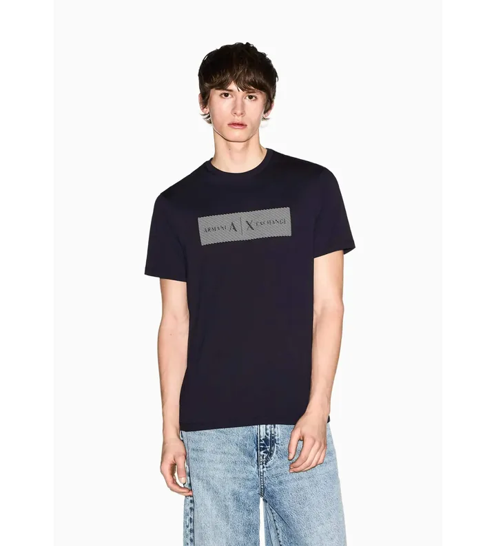 A|X Armani Exchange para hombre. XM002472AF10356UB101 Camiseta logotipo marino (M), Casual, Algodón, Manga corta