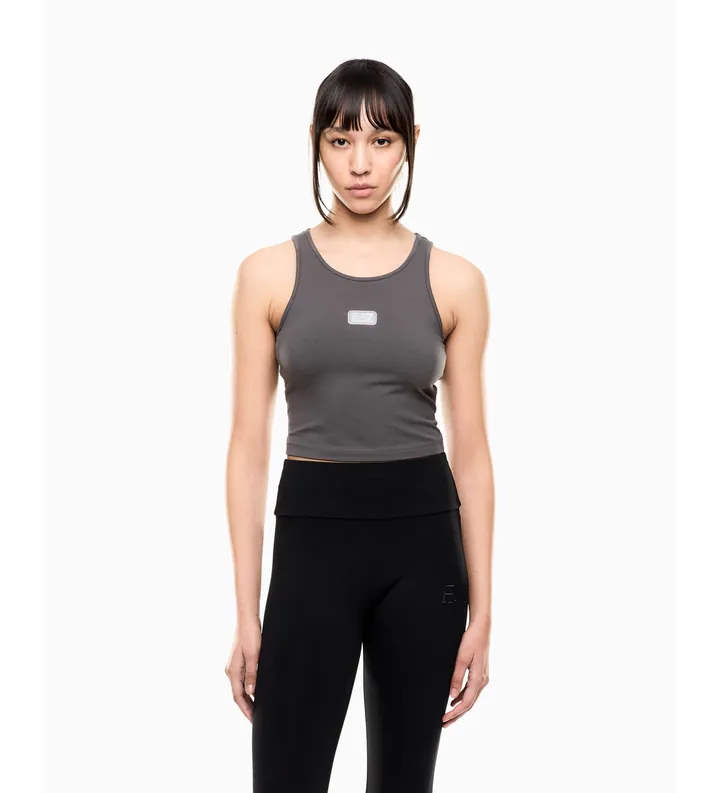 EA7 para mujer. 7W001113_AF14752 Top de punto de algodón elástico gris (L), Deportivo, Sin mangas / Tirantes