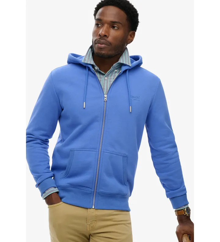 Superdry para hombre. M2014128E Sudadera Essential Logo Zip azul (L), Casual, Algodón