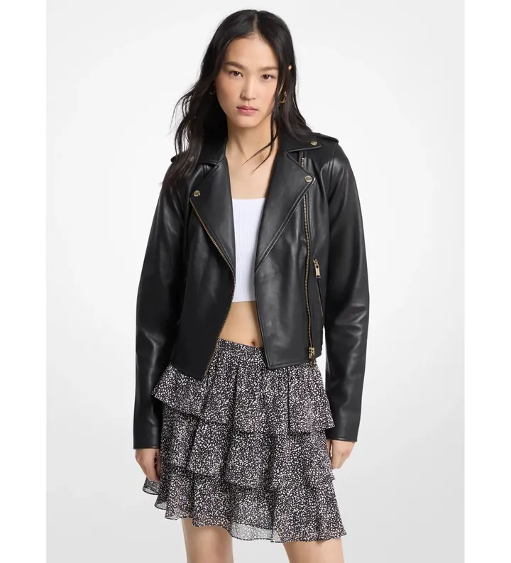 Michael Kors para mujer. MT520IE8RK Chaqueta motera de piel negro (L), Casual