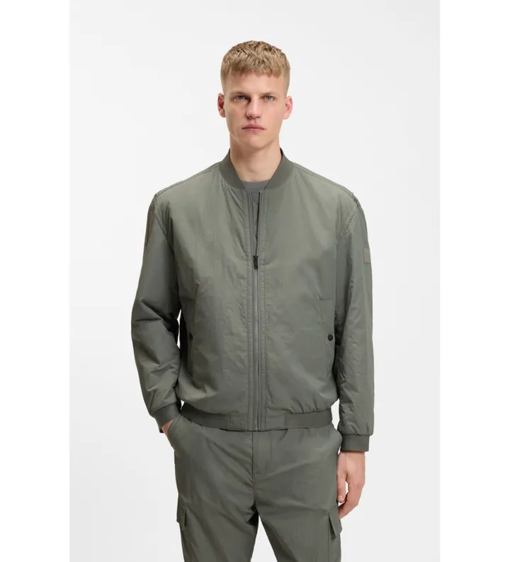 BOSS para hombre. 50555846 Chaqueta Bomber repelente gris (46), Casual, Poliéster, Manga larga