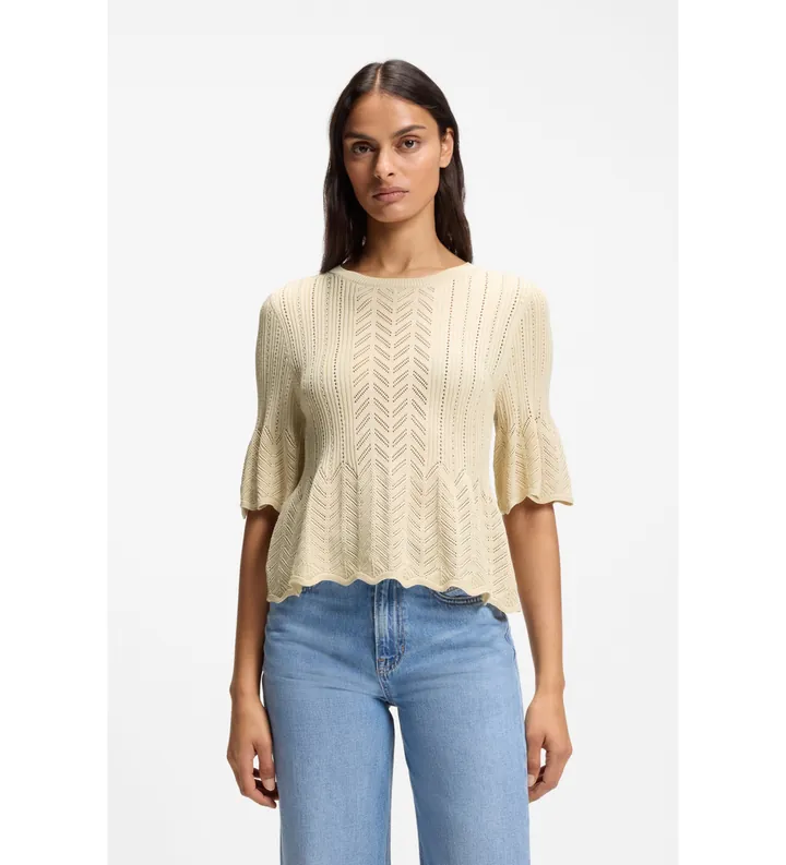 BOSS para mujer. 50565060 Jersey Farda beige (L), Casual, Viscosa, Manga corta