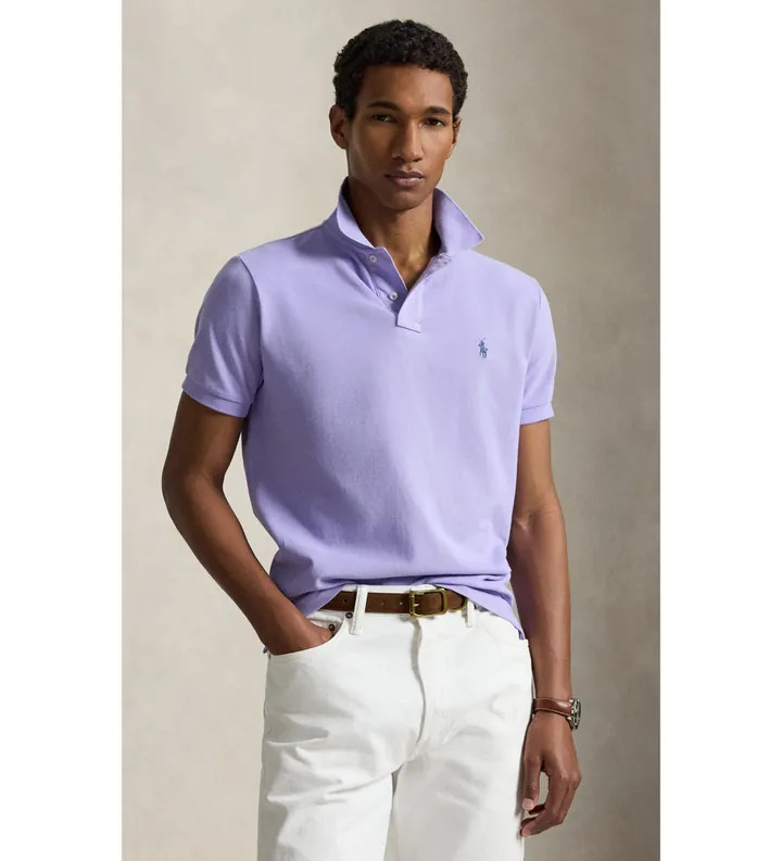 Polo Ralph Lauren para hombre. 710680784441 El icónico polo de piqué lila (M), Casual, Algodón, Manga corta