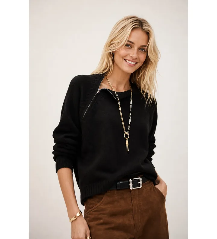 BA&SH para mujer. 1H24CORV Jersey Corvy negro (34), Casual, Cachemir, Manga larga