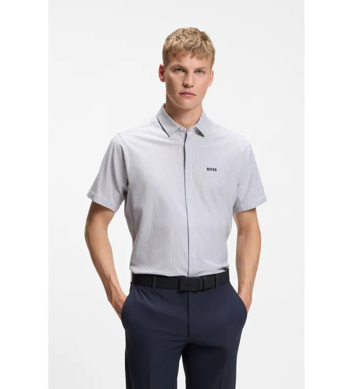 BOSS para hombre. 50565851 Camisa Dymova gris (L), Casual, Algodón, Manga corta