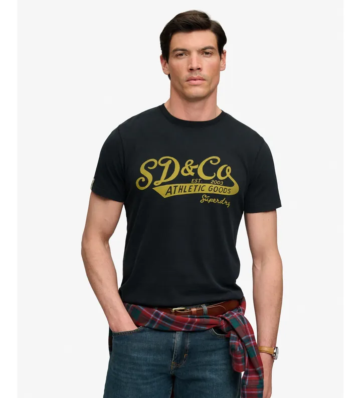 Superdry para hombre. M1012436A Camiseta Vintage Script negro (L), Casual, Algodón, Manga corta