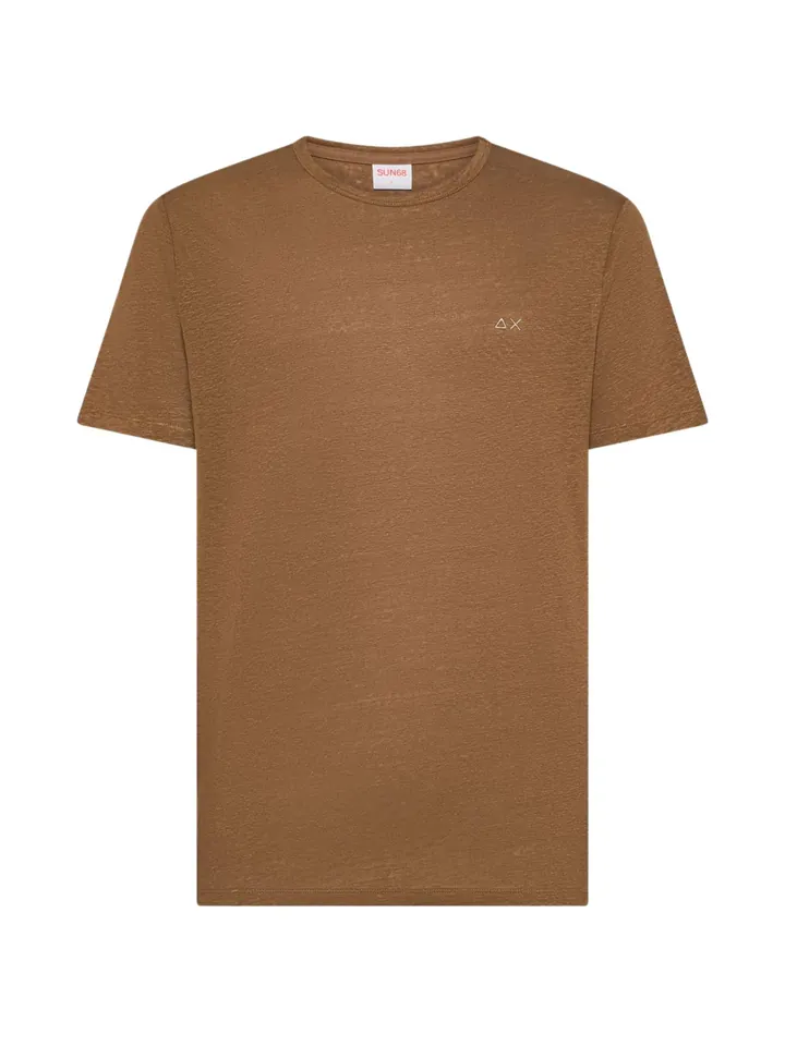 SUN68 Camiseta 'T-SHIRT JERSEY LINEN S/S' marrón