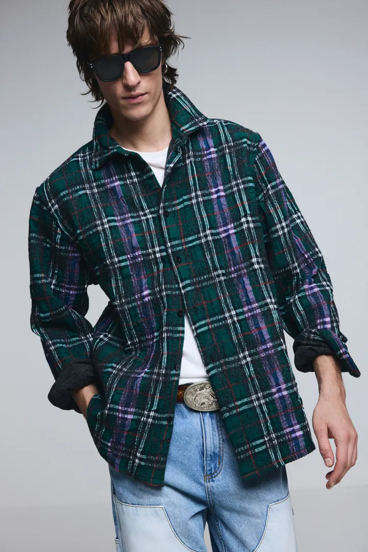 Desigual, Sobrecamisa manga larga cuadros, Hombre, Verde, L