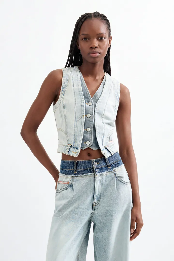 Desigual, Chaleco vaquero combinado, Mujer, Azul, L