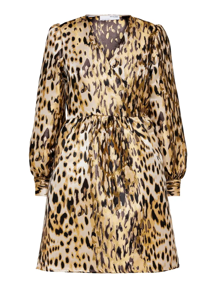 SELECTED Vestido beige / dorado / negro