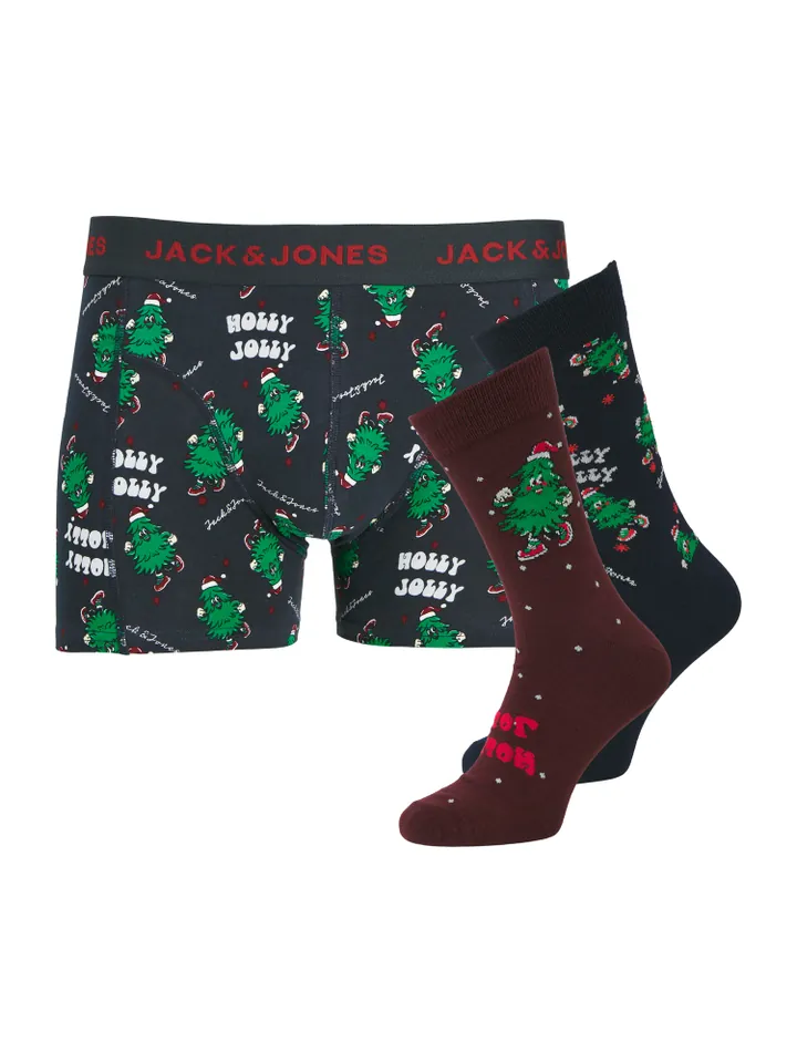JACK & JONES Calzoncillo boxer 'Jacjolly Xmas' azul noche / verde / rojo rubí / blanco
