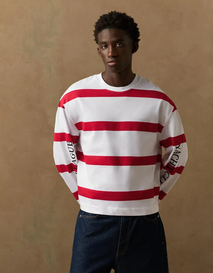 Bershka Camiseta Manga Larga Print Hombre L Rojo