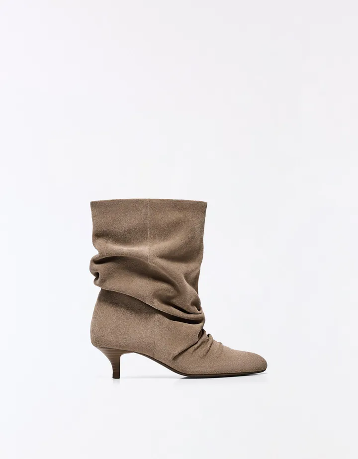 Bershka Bota Tacón Piel Mujer 35 Taupe
