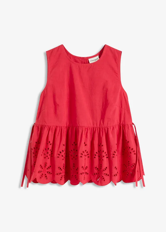 Blusa sin mangas con abertura y bordado calado