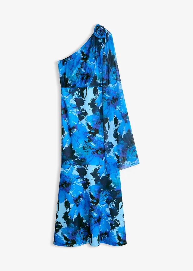 Vestido de noche con hombro al descubierto y aplicación de flores