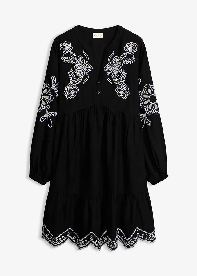 Vestido tipo túnica de viscosa fluida con bordado